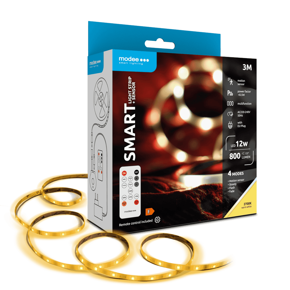 Modee LED Slimme Strip 12W IP20 2700K 800 lumen 3M met afstandsbediening en bewegingssensor