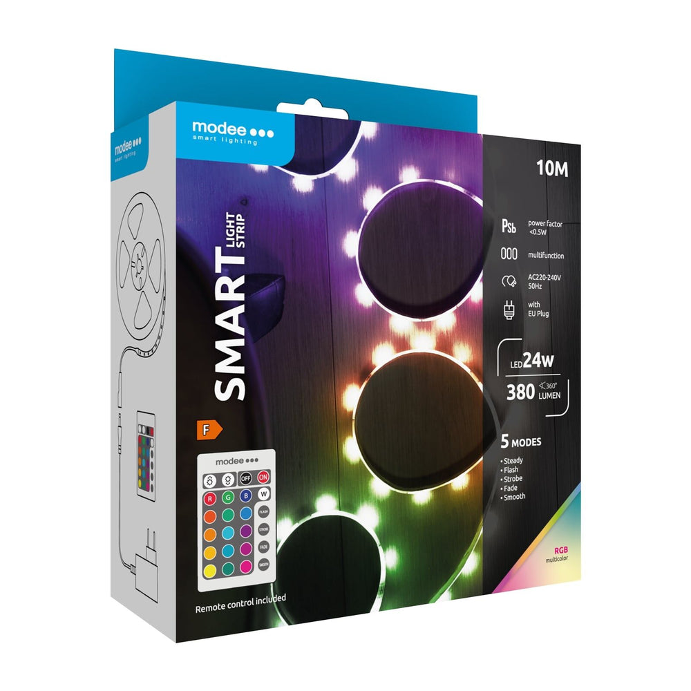 Modee Bande LED Intelligente 24W 220-240V IP20 RVB 380 lumens 10M avec télécommande