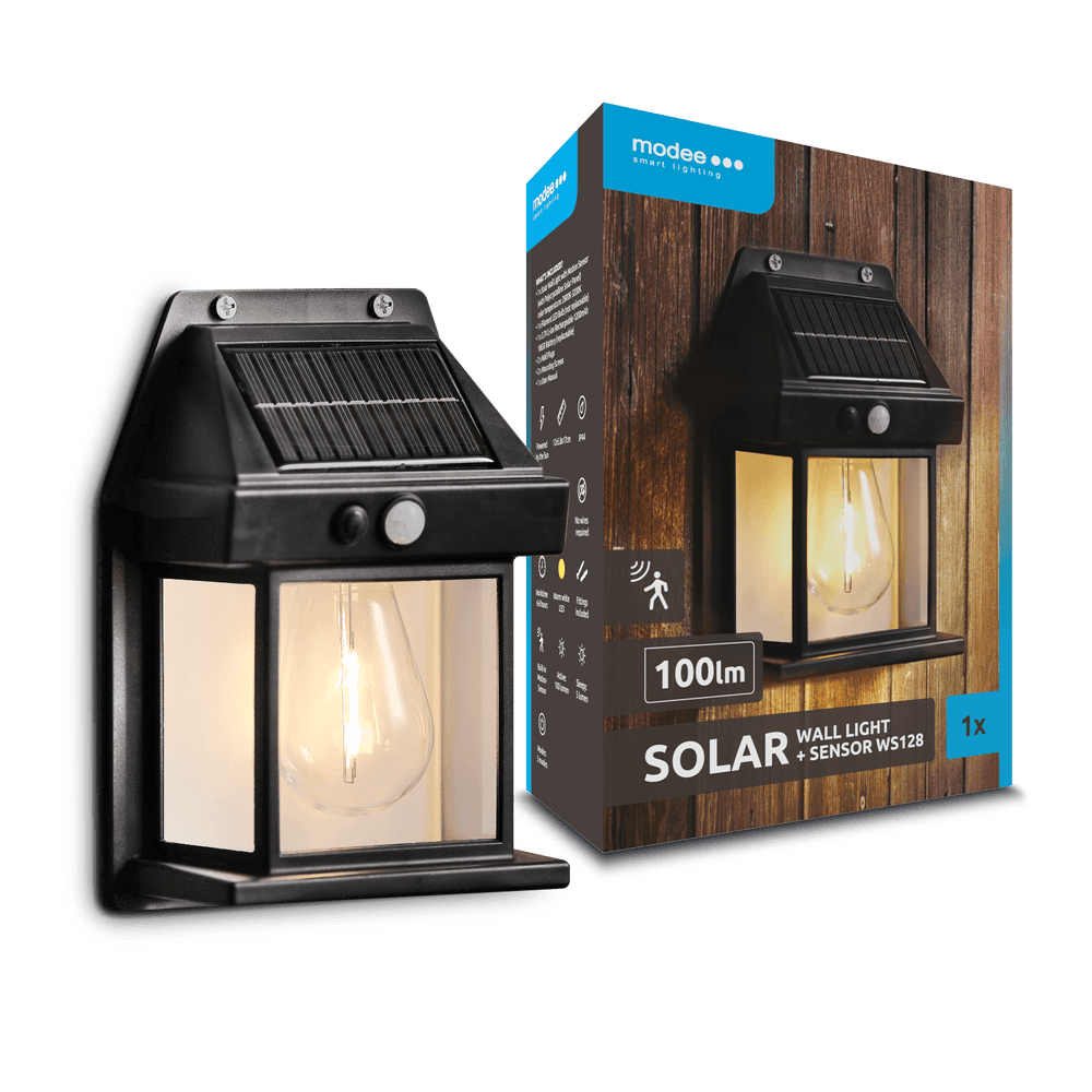 Modee LED Solar Wandlamp WS128 met sensor, 100 lumen, 2800-3200K, IP44, 6-8u werktijd