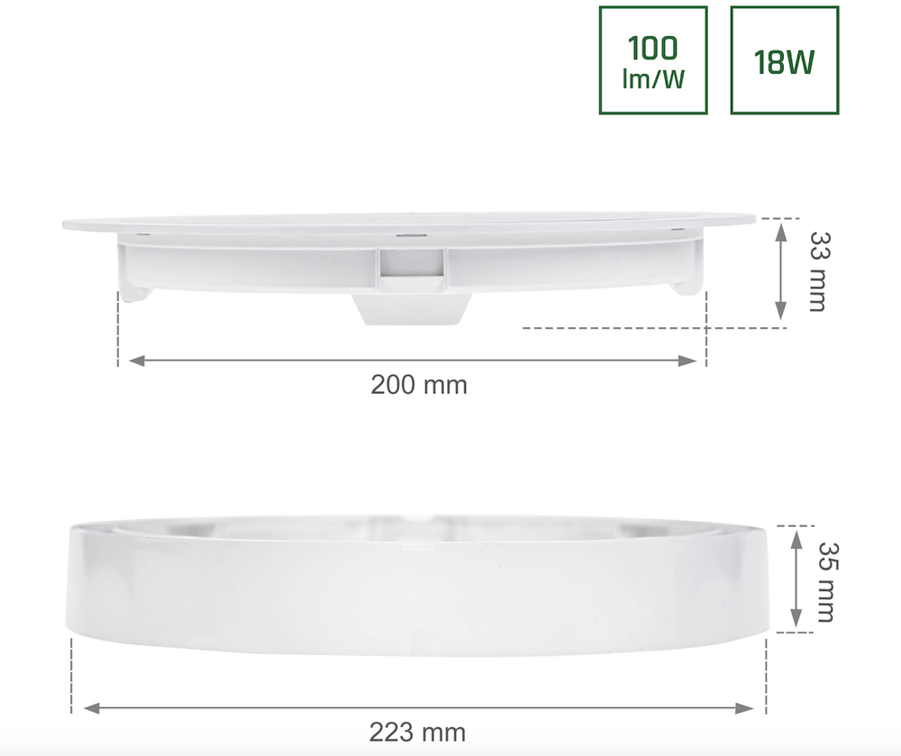 Spectrum led plafonnière rond 18W vervangt 105W, 3000K, 2200 lumen, IP20, CRI &gt;80, 110° stralingshoek