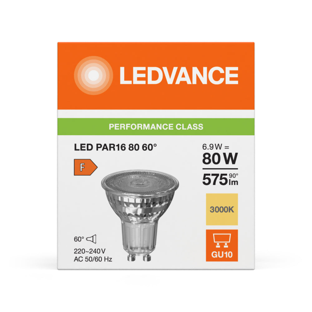 Performance LED Spot Reflector GU10 PAR16 6.9W 575 lumen 60D 3000K Warm Wit vervangt 80W