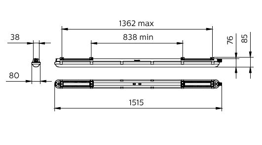 Philips CoreLine WT120C G2 luminaire LED étanche 25W-43W 4000K 3700-6000 lumens IP65 IK08 1515mm Gris