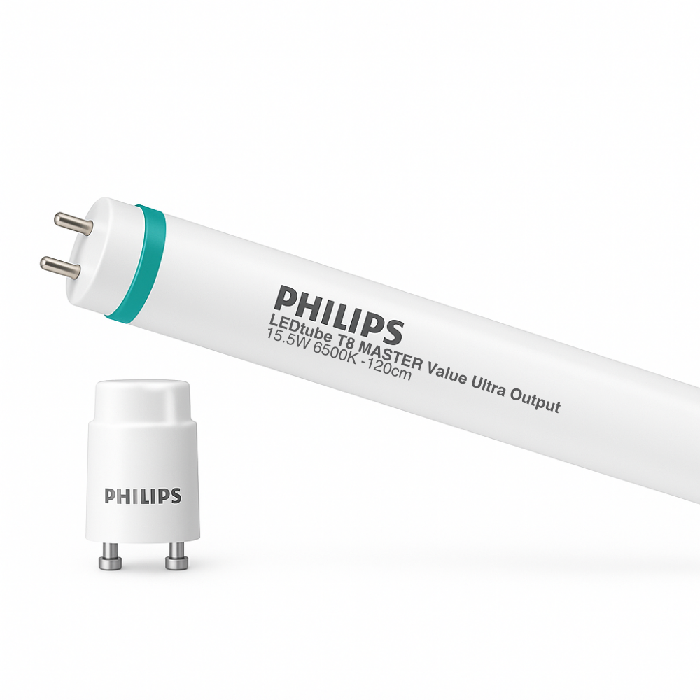 Philips MAS LEDtube VLE 1200mm 15.5W T8 6500K G13 lumière du jour froide 2500 lumens tube en verre CRI 80 RoHS CE