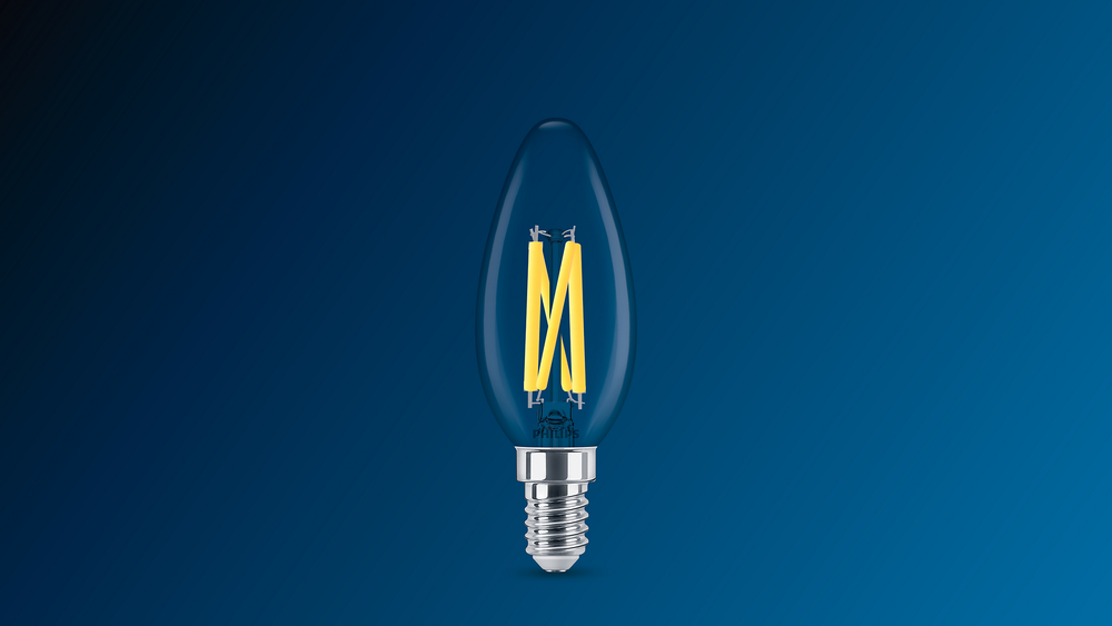 Ampoule bougie LED Philips 2,5W E14 B35 verre clair, dimmable Warm Glow 2200K-2700K 340 lumens CRI 90