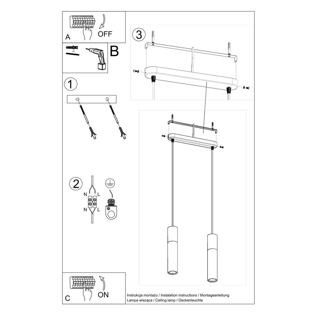 Suspension LED Sollux Lighting Borgio 2 béton blanc 2 GU10 40W