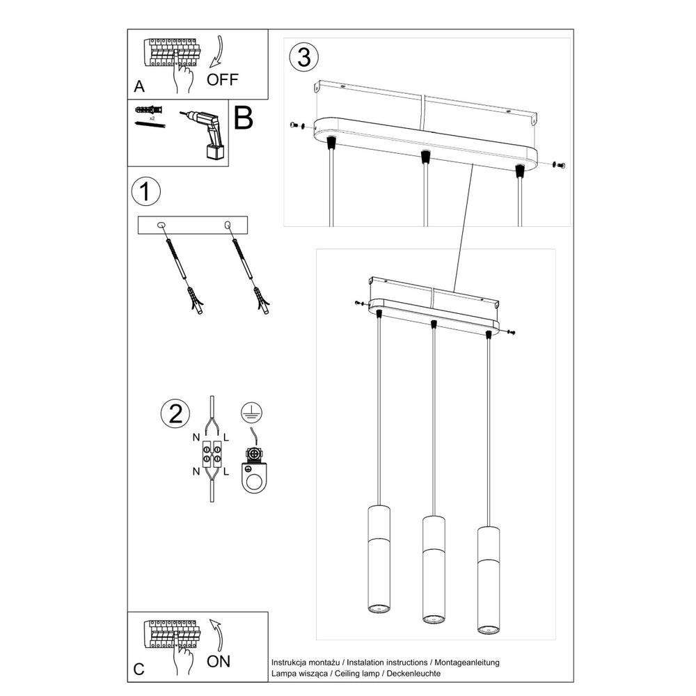 LED Hanglamp wit beton BORGIO - 3 x GU10 aansluiting