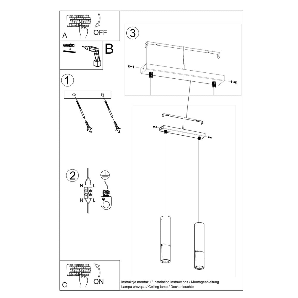 LED Hanglamp zwart chrome LOOPEZ - 2 x GU10 aansluiting