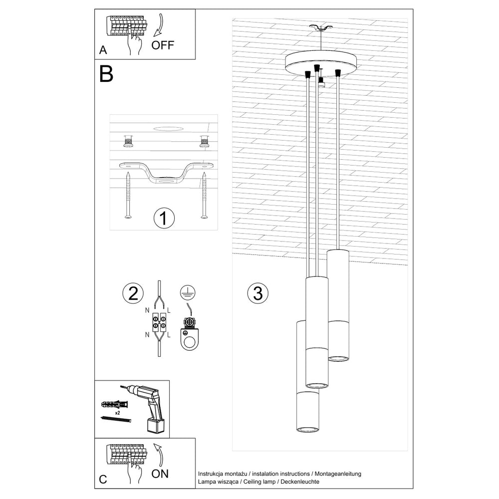 LED Hanglamp zwart koper LOOPEZ - 3 x GU10 aansluiting