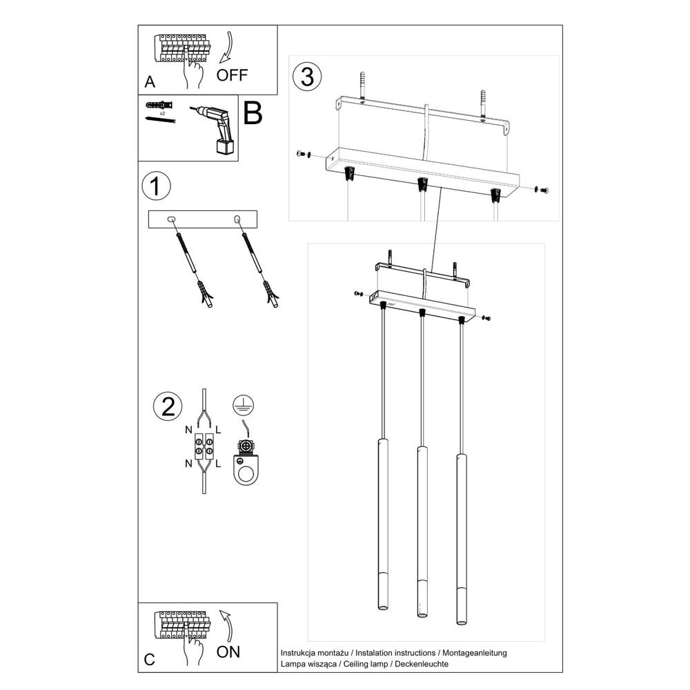 LED Hanglamp zwart koper MOZAICA - 3 x G9 aansluiting