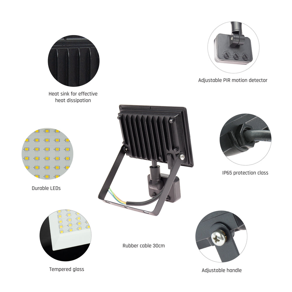 Projecteur LED Spectrum NOCTIS LUX 3 20W 6000K 2050 lumens 230V IP44 IK07 Noir avec capteur PIR