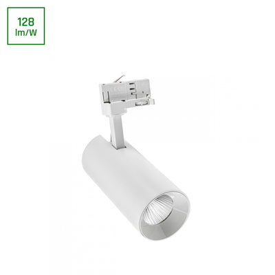 Andromeda COB LED 25W blanc chaud 3000K pour rail 3 phases, angle de faisceau réglable 36-60 degrés, 3200 lumens