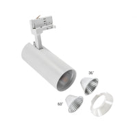 Andromeda COB LED 25W blanc chaud 3000K pour rail 3 phases, angle de faisceau réglable 36-60 degrés, 3200 lumens