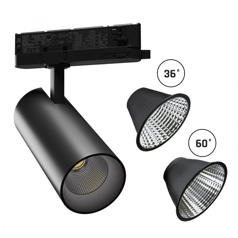 Spot encastré LED Spectrum Andromeda noir, 3000 lumens, 3000K, IP20, CRI &gt;90, angle d'émission 36°/60°, puissance réglable 15-27W