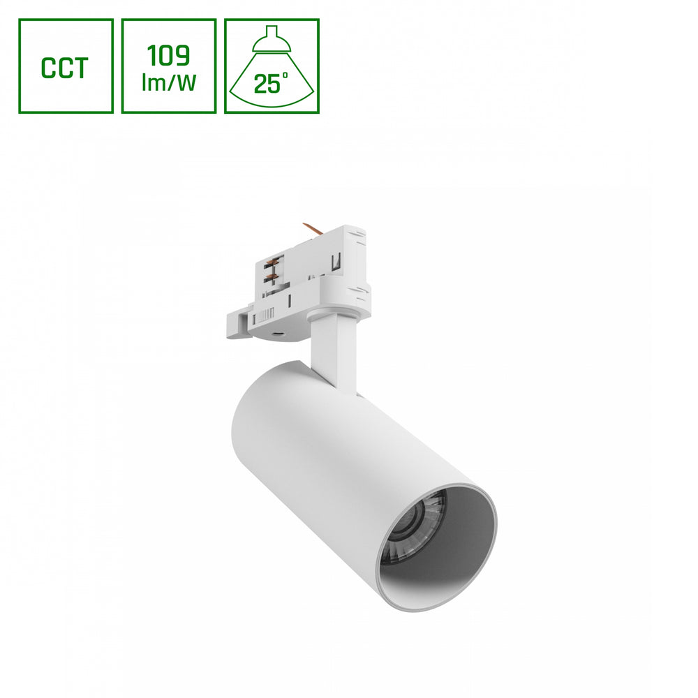 Andromeda prime 3F tracklight wit, 16W, 230V, IP20, 6000K, 25 graden, 1200 lumen, 1-fase montageset