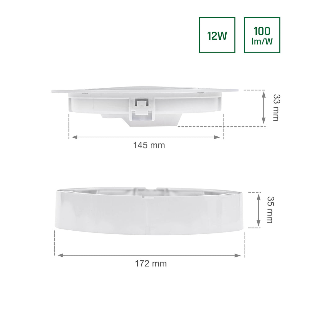 Algine 2in1-surface/encastré plafonnier 12W 120lm par Spectrum - éclairage LED idéal pour montage au plafond dans des espaces de vie modernes