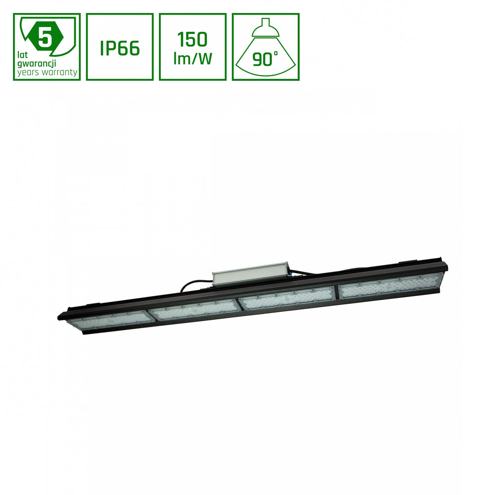 Spectrum Halls Line LED hanglamp 200W zwart, 4000K, 30000 lumen, dimbaar, IP66, 90° hoek, industriële verlichting