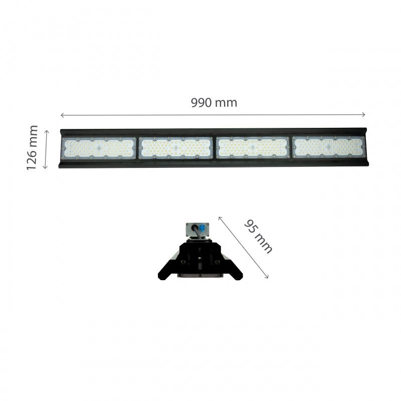 Spectrum Halls Line LED hanglamp 200W zwart, 4000K, 30000 lumen, dimbaar, IP66, 90° hoek, industriële verlichting