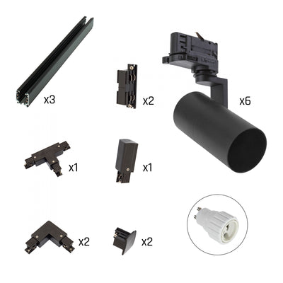 Spectrum LED Railsysteem Set Madara Mini 6x GU10 Spots met 3-Fase Rails Zwart IP20 Aluminium