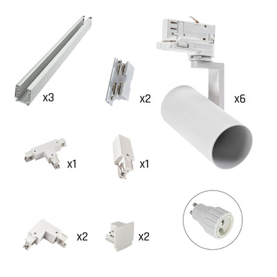 Spectrum Madara Mini LED railverlichting set 6x spots met 3-fase rails Wit IP20 aluminium behuizing