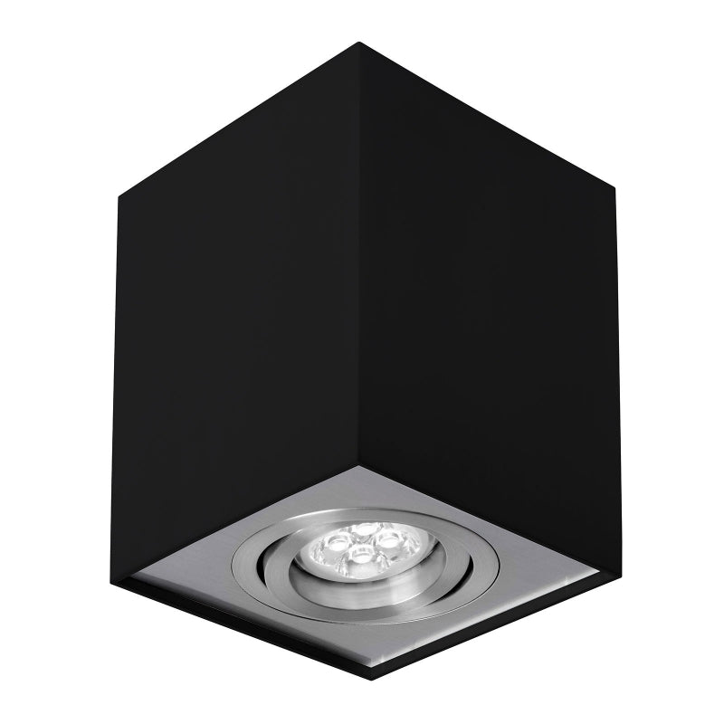 Spectrum CHLOE GU10 noir/argenté spot LED réglable, carré, IP20, boîtier en aluminium, 17000 heures de durée de vie