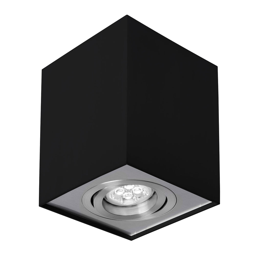 Spectrum CHLOE GU10 noir/argenté spot LED réglable, carré, IP20, boîtier en aluminium, 17000 heures de durée de vie
