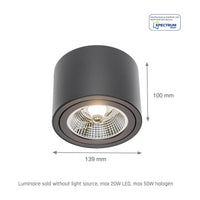 Spectrum Chloe AR111 GU10 spot encastré LED noir 250V, IP20, réglable, 17000 lumens, boîtier en aluminium