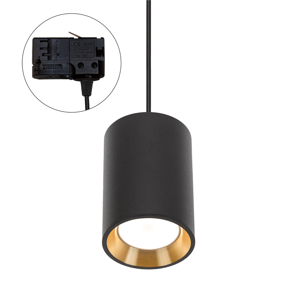 Spectrum CHLOE MINI GU10 3-Fase Railspot, 250V, IP20, Zwart met Gouden Binnenzijde, Aluminium Behuizing