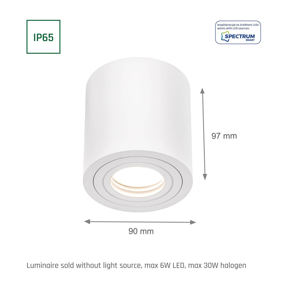 Spot LED blanc rond Chloe GU10 de Spectrum avec IP65 pour intérieur/extérieur, éclairage durable, durée de vie de 17000 heures