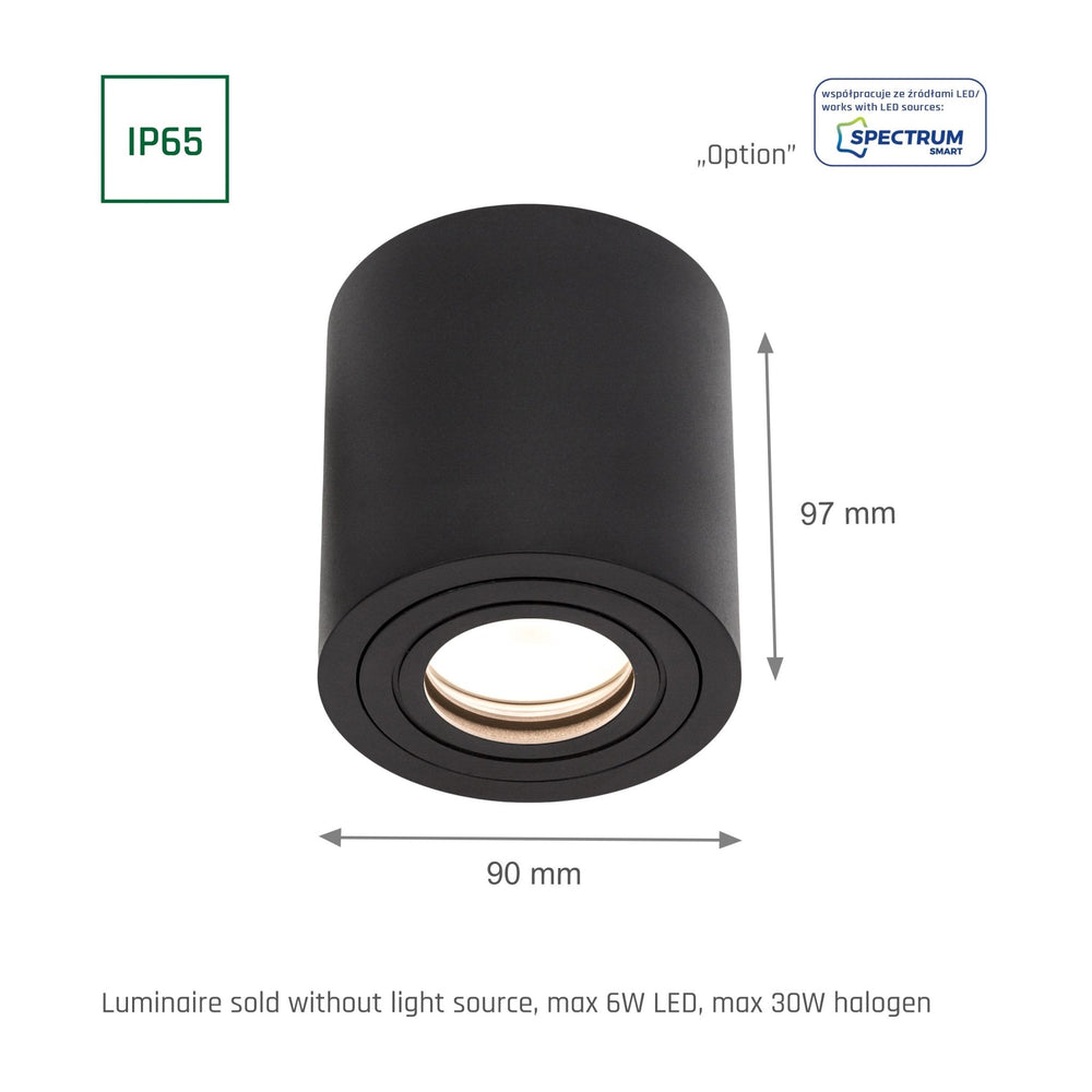 Projecteur LED rond noir CHLOE GU10 IP65 pour usage intérieur, boîtier en aluminium, 250V, 17000 lumens, montage en surface