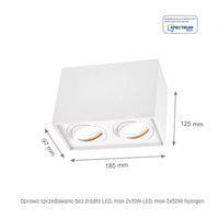 Spot GU10 réglable Spectrum rectangulaire blanc, IP20 intérieur, boîtier en aluminium, 250V, durée de vie de 17000h