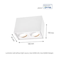 Spot GU10 réglable Spectrum rectangulaire blanc, IP20 intérieur, boîtier en aluminium, 250V, durée de vie de 17000h