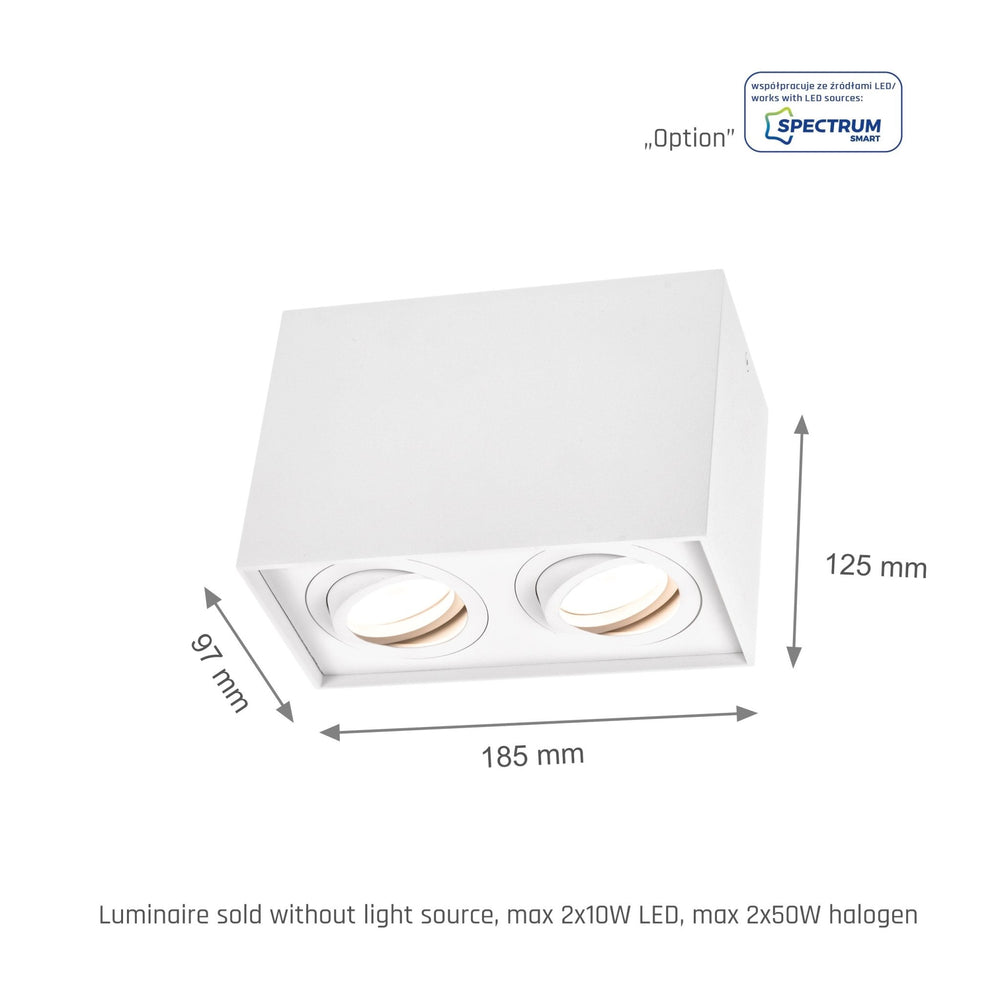 Spot GU10 réglable Spectrum rectangulaire blanc, IP20 intérieur, boîtier en aluminium, 250V, durée de vie de 17000h