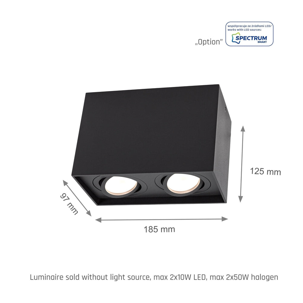 Spectrum Chloe Duo 2xGU10 IP20 spot noir réglable, boîtier en aluminium, 250V, utilisation intérieure