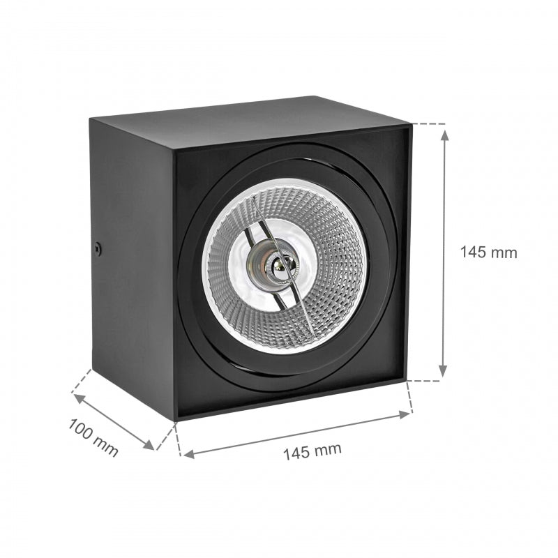 Spectrum chloe AR111 GU10 spot LED noir 4000K carré IP20 - montage plafond aluminium