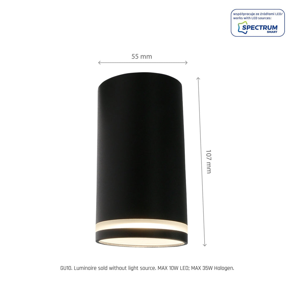 Spot encastré LED 230V GU10 Chloe ring noir Spectrum - IP20, boîtier en aluminium, montage en surface