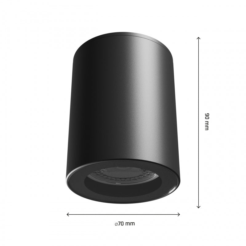 Spectrum CHLOE GU10 250V IP44 downlight LED noir, 70x90mm, boîtier en alu, étanche, usage intérieur, installation simple