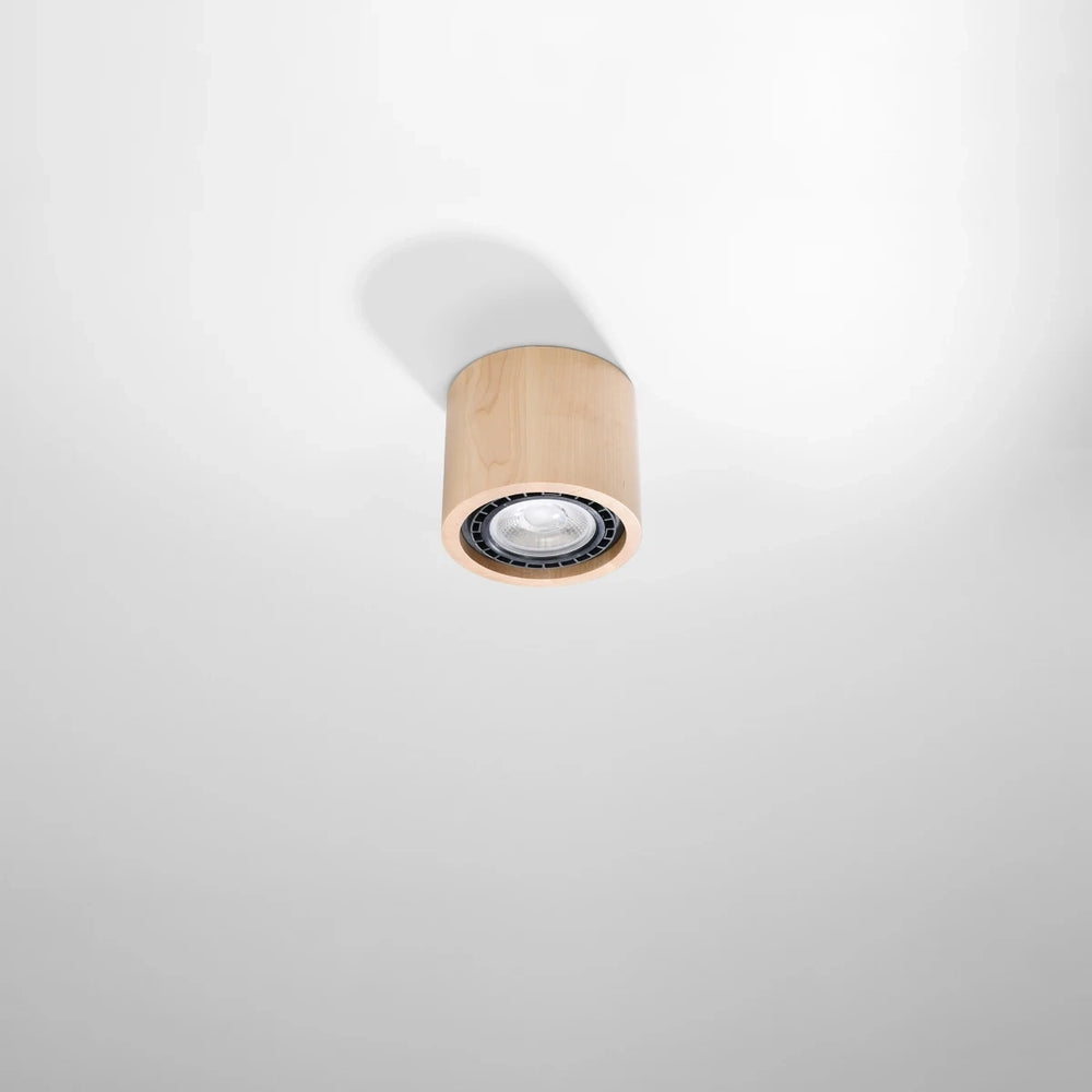 Spot plafond Sollux Lighting BASIC 1 en bois naturel, LED GU10, IP20, 220-240V, 50W max, CE RoHS