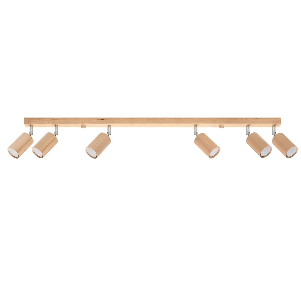 Spot plafonnier LED Sollux Lighting BERG 6, bois naturel, IP20, 220-240V, max 50W, CE RoHS