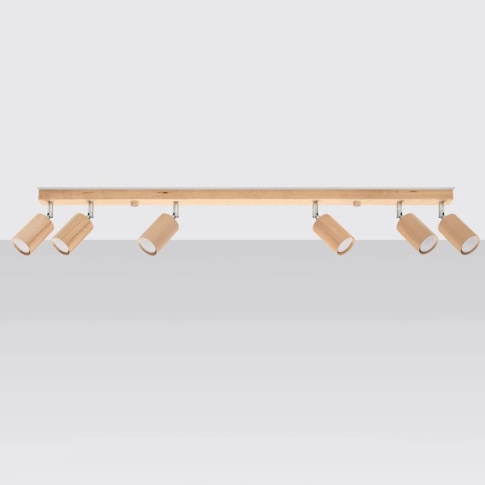 Spot plafonnier LED Sollux Lighting BERG 6, bois naturel, IP20, 220-240V, max 50W, CE RoHS