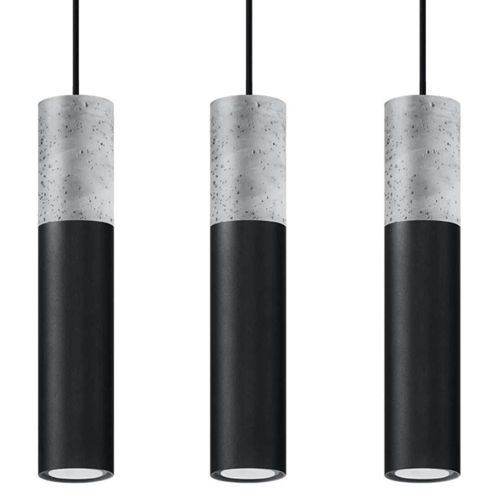 Suspension LED Sollux Lighting BORGIO 3L, béton Noir Gris, 3 x GU10, IP20, 230V, CE