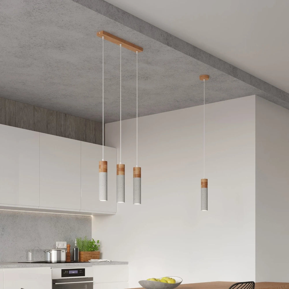Sollux Lighting LED hanglamp ZANE met 3 x GU10 fittingen, Beton Hout afwerking, IP20, CE RoHS gecertificeerd
