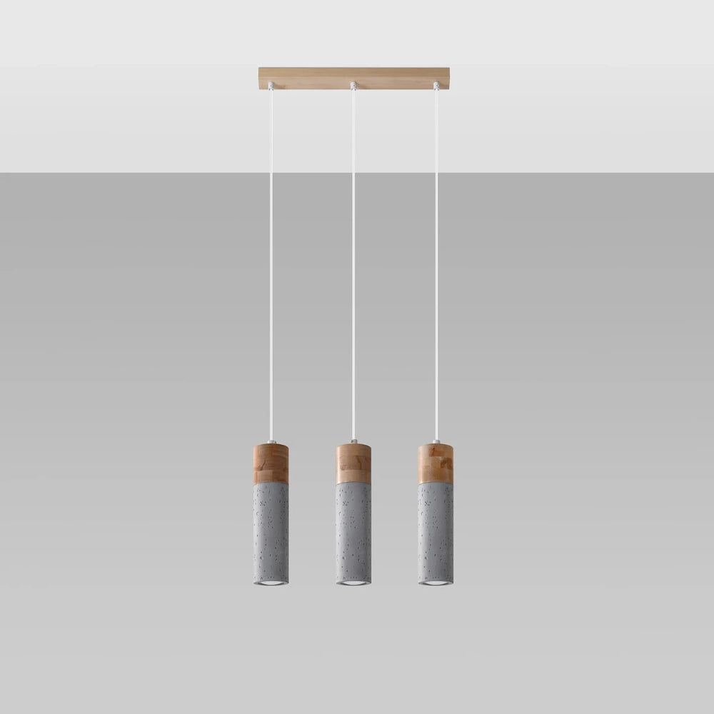 Suspension LED Sollux Lighting ZANE avec 3 douilles GU10, finition béton bois, IP20, certifiée CE RoHS