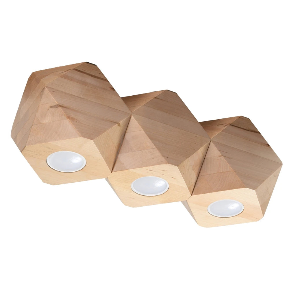 Sollux Lighting LED plafondspot Woody 3 in natuurlijk hout en mat goud, IP20, 220-240V, CE RoHS
