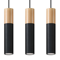 Sollux Lighting Pablo 3 Suspension Luminaire, 3xGU10, 230V, IP20, Noir et Bois Naturel