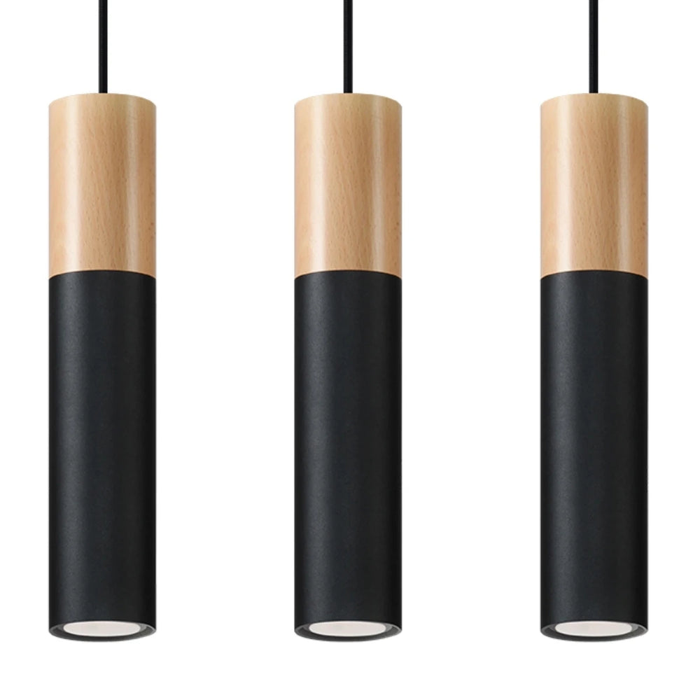 Sollux Lighting Pablo 3 Suspension Luminaire, 3xGU10, 230V, IP20, Noir et Bois Naturel