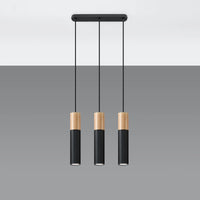 Sollux Lighting Pablo 3 Suspension Luminaire, 3xGU10, 230V, IP20, Noir et Bois Naturel