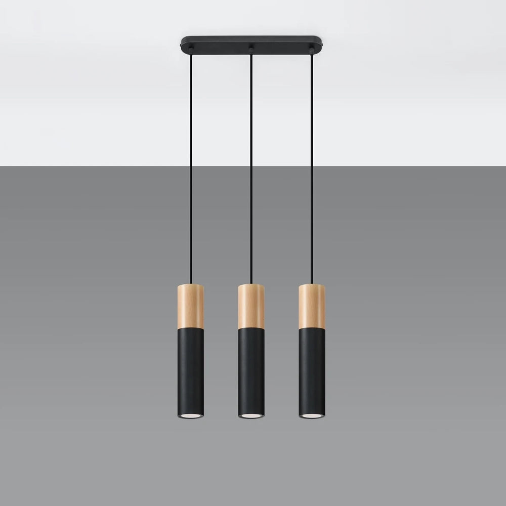 Sollux Lighting Pablo 3 Suspension Luminaire, 3xGU10, 230V, IP20, Noir et Bois Naturel