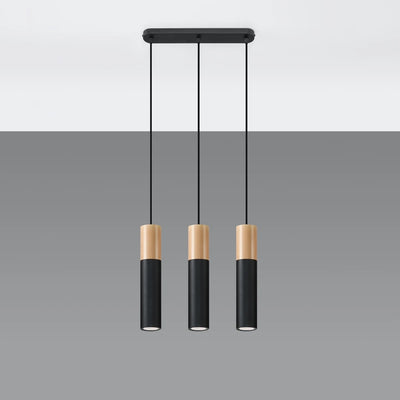 Sollux Lighting Pablo 3 Hanglamp, 3xGU10, 230V, IP20, Zwart en Naturel Hout
