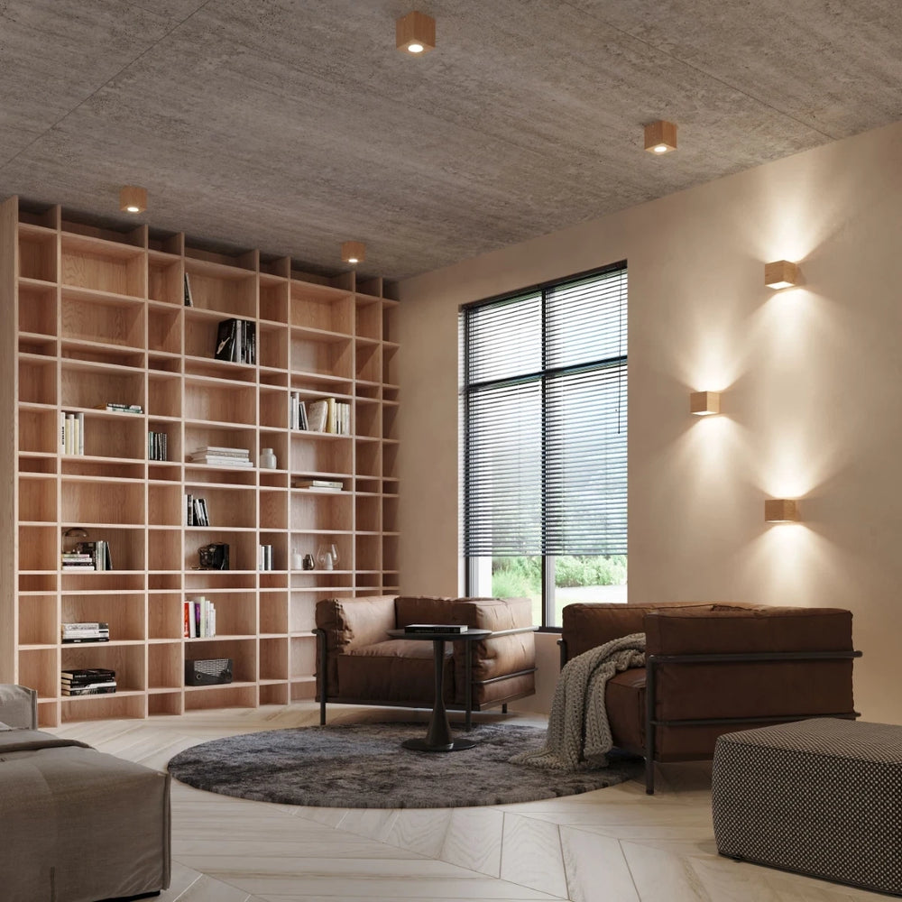 Spot encastré de plafond Sollux Lighting QUAD bois naturel, douille GU10, IP20, 230V, 100x100mm