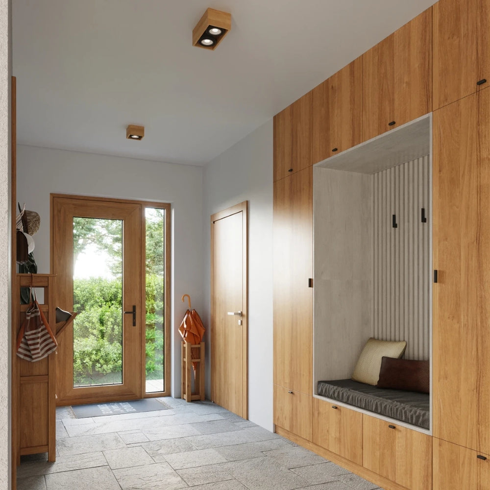 Spot encastré LED plafond Sollux Lighting QUATRO 1, bois naturel, IP20, 220-240V, 50W max, CE RoHS